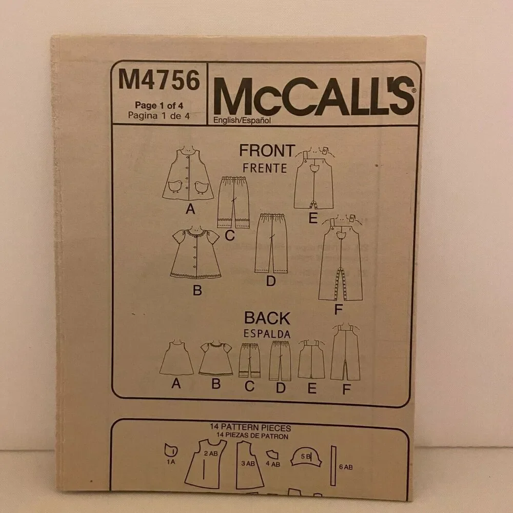 #M4756 McCalls Toddlers Tops Pants and Jumpsuit Sewing Pattern Size 1-4.